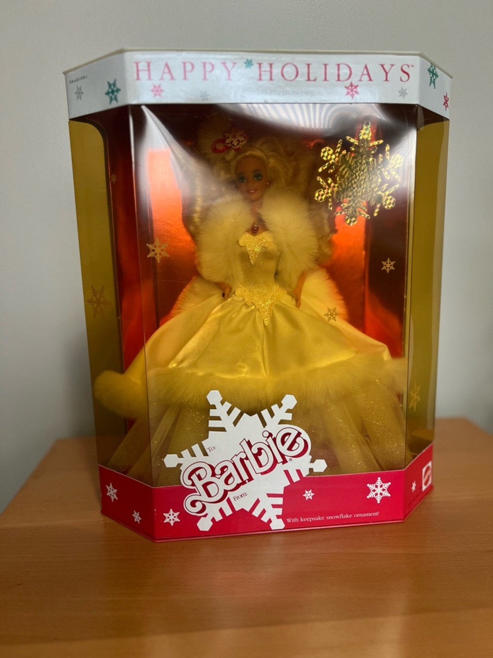 1989 Happy Holidays Barbie White Dress NIB on